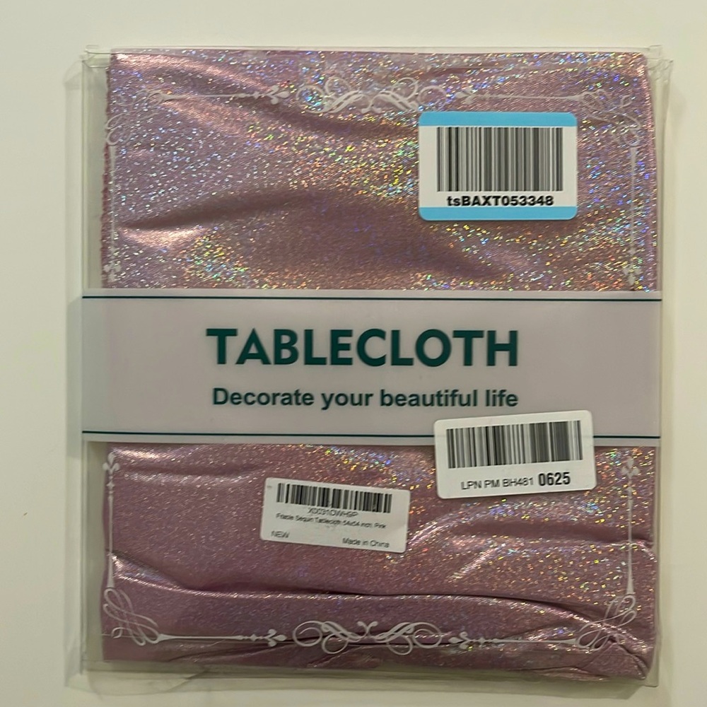 Beautiful pink sequin tablecloth… Size 54” x 54”